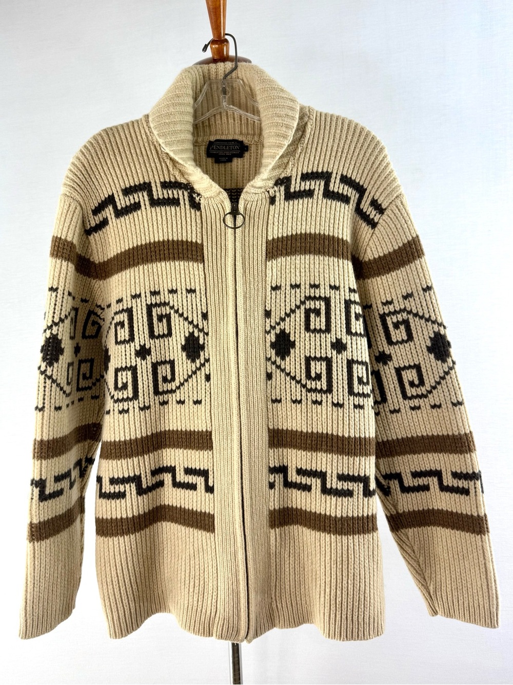 Pendleton The Original Westerley Cream & Brown Cowichan Wool Sweater
